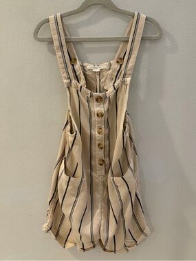 O'Neill Cream and Navy Striped Suspender Romper